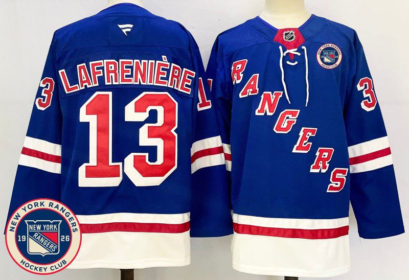 Men New York Rangers #13 Lafreniere Blue Fanatics 2025 NHL Jersey style 3